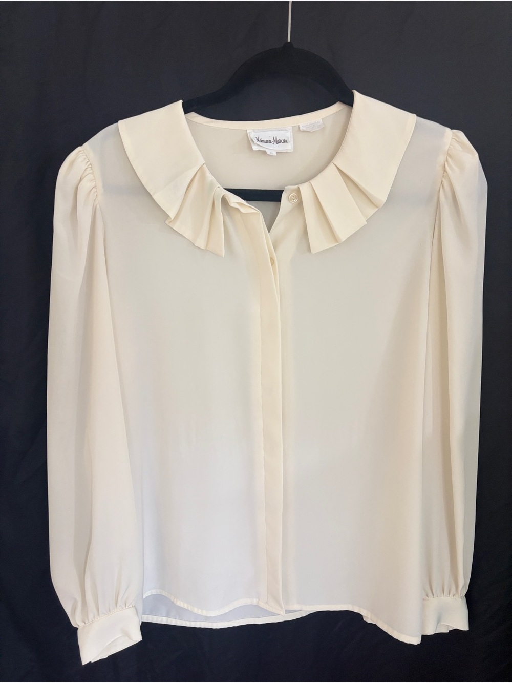 Vintage Anne Klein Neiman Marcus Secretary Blouse Ivory Ruffle Collar Size 6